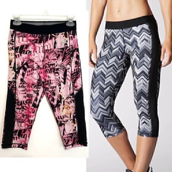 ADIDAS TechFit Printed Capri Leggings Climalite Pink Black Geo Geometric Active - Picture 1 of 14